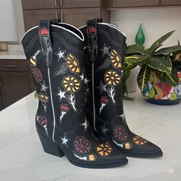 Dolce Vita Western Boot Black Multi Leather Lassie Size 7.5  NWT - Picture 2 of 14